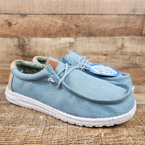 Hey Dude Shoes - Hey Dude Wally Washed Canvas Women's Sz 9 Blue Slip On Comfort Casual Flat Shoes